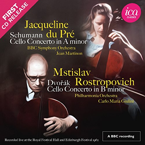 CD cover featuring cellists Jacqueline du Pré and Mstislav Rostropovich.