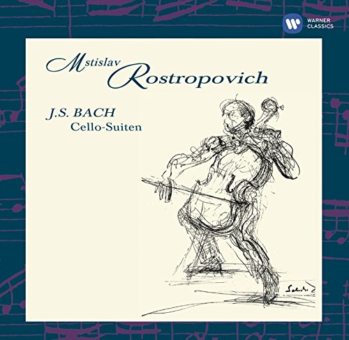 CD cover featuring a sketch of Mstislav Rostropovich playing the cello, with text overlay.