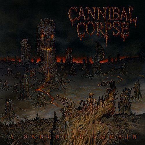 Cannibal Corpse album cover: skeletal figures in a dark, fiery landscape.