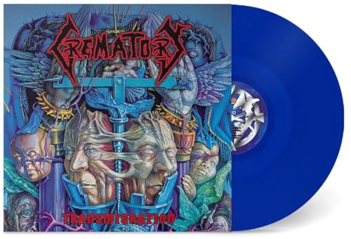 Crematory album "Transmigration" vinyl record, blue marbled, with cover art.
