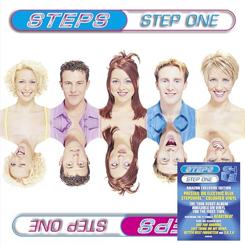 Album cover for Steps' "Step One" featuring five smiling band members.