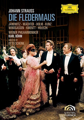 DVD cover for Johann Strauss’ “Die Fledermaus” opera, featuring performers.
