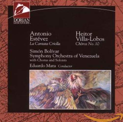 CD cover for choral works by Estévez and Villa-Lobos, featuring roosters.