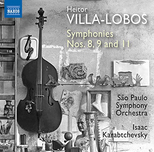 CD cover for Villa-Lobos symphonies featuring a cello and art objects.