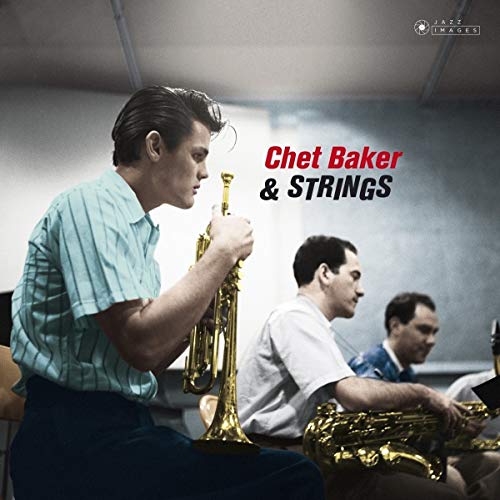 Chet Baker playing trumpet with musicians, album cover photograph.