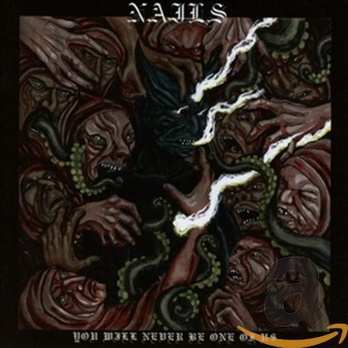 CD cover for Nails’ “You Will Never Be One of Us,” distorted faces.