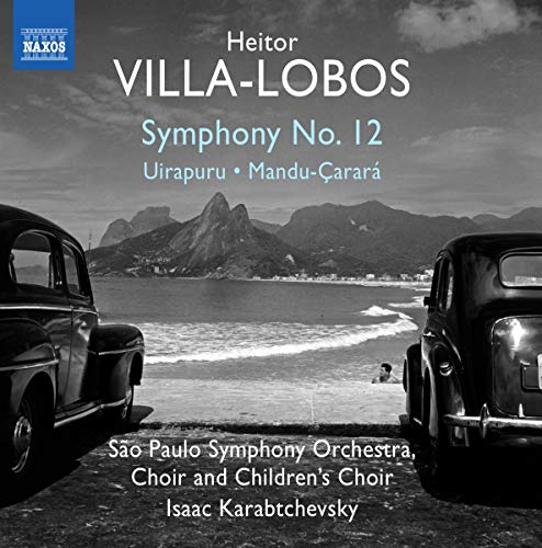 CD cover for Villa-Lobos' Symphony 12, featuring a beach scene and cars.