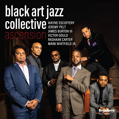 CD cover for Black Art Jazz Collective’s “Ascension” featuring six musicians.