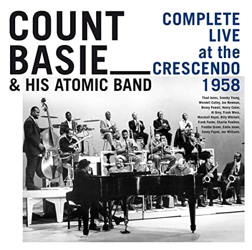 Count Basie & His Atomic Band album cover, black and white photo of band.