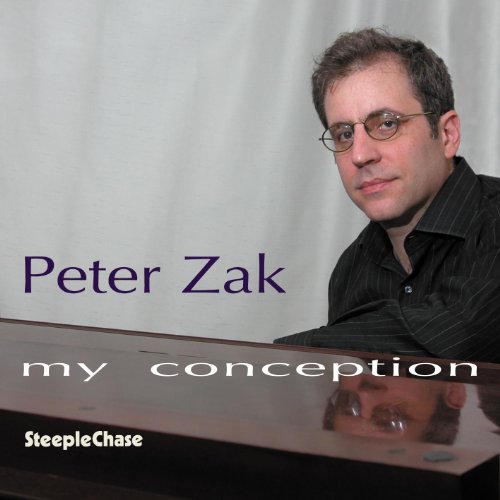 Peter Zak portrait with piano reflection, album cover “My Conception”.