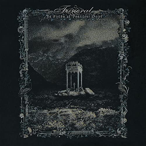 Dark album cover with a mausoleum in a desolate, rocky landscape.