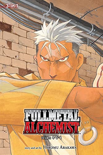 Fullmetal Alchemist 3-in-1 manga cover featuring Scar against a brick wall background.