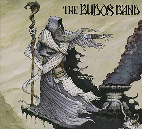 A hooded, bearded wizard holding a staff stands before a smoking altar.