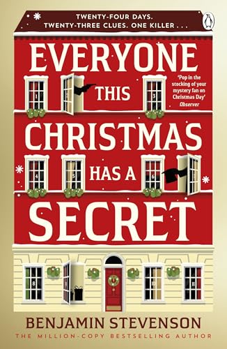 Red book cover depicting a house with advent calendar windows.