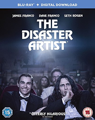 The Disaster Artist" Blu-ray cover featuring James and Dave Franco, and a theatre scene.