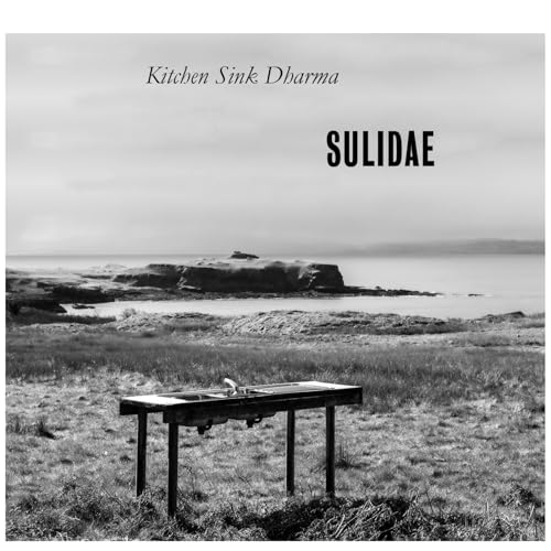 Black and white album cover featuring a sink in a coastal landscape.