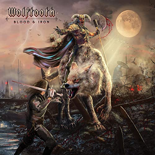 CD cover: warrior on wolf, battling with swords under a full moon.