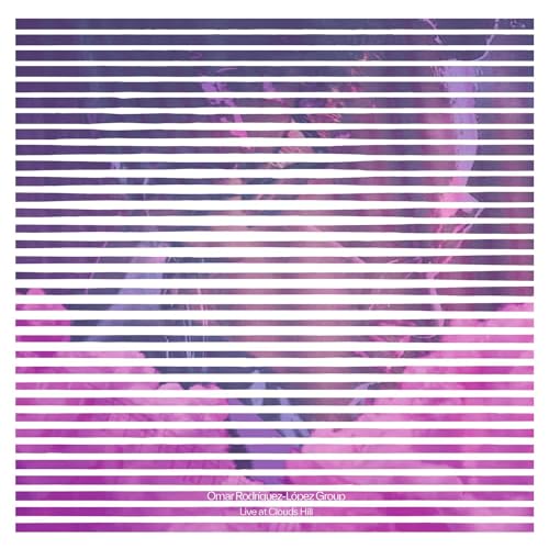 Vinyl album cover with purple and white striped, abstract design.