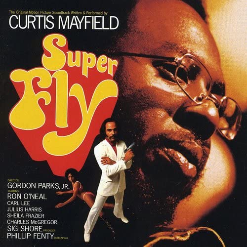 CD cover for Curtis Mayfield’s “Super Fly” soundtrack, featuring a portrait.