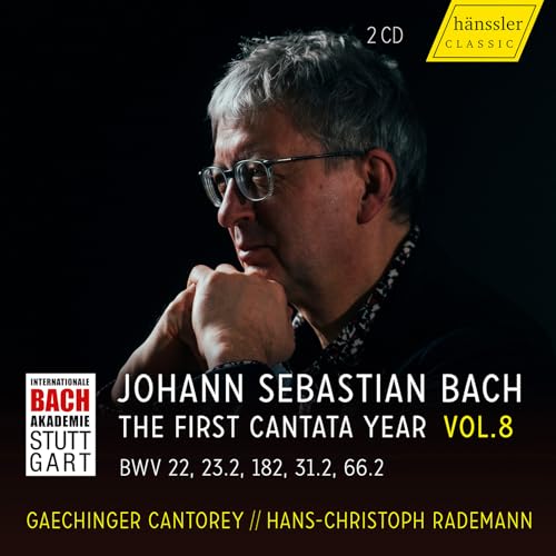 CD cover featuring a portrait of Hans-Christoph Rademann and text about Bach.