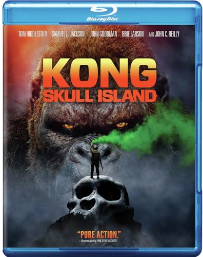 Blu-ray cover for "Kong: Skull Island" featuring a gorilla's face and a skull.