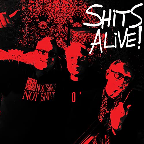 Red and black album cover featuring three figures with instruments.