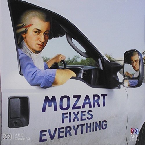 Mozart portrait superimposed on a white van's driver seat and side panel.
