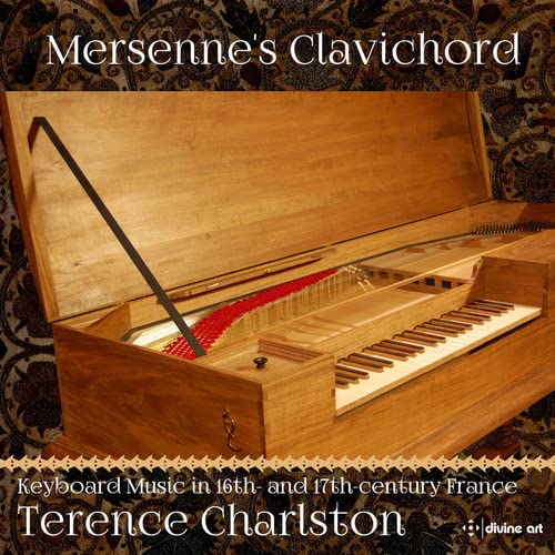 Wooden clavichord with visible strings and keyboard, album cover art.