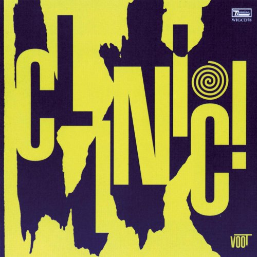 Yellow CD cover with bold, stylized "CLINIC" text and spiral design.