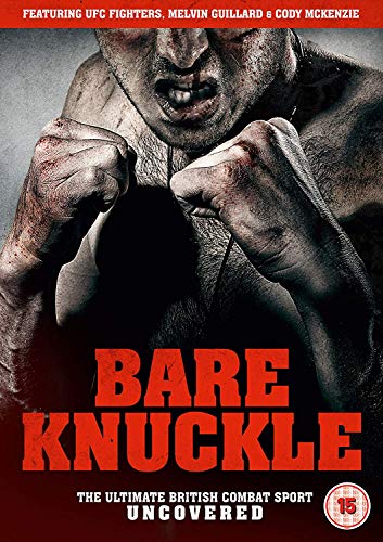Close-up of a bare-knuckle fighter with clenched fists and the title Bare Knuckle.