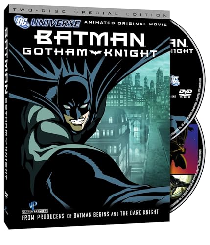 Batman Gotham Knight DVD case with two discs, featuring Batman in flight.