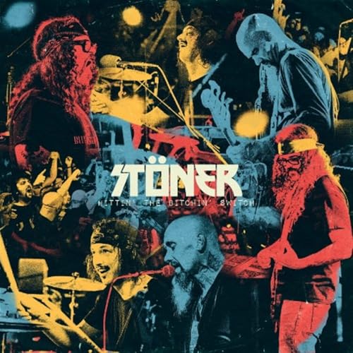 Stoner band album cover featuring musicians in a colorful, chaotic collage.