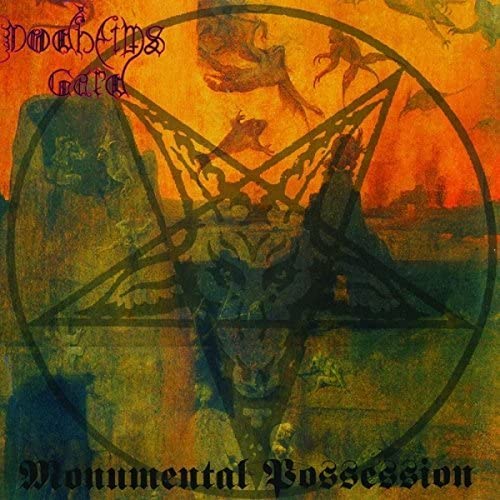 Dodheimsgard album cover: pentagram, figures, and dark, textured landscape.