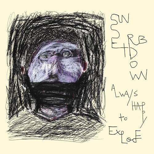 Sketch of a face with scribbled lines and album title “Sunset Rubdown”.