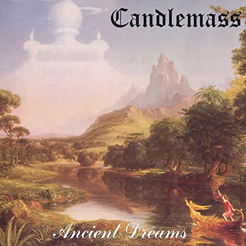 Album cover art featuring a landscape painting with a river, mountains, and a boat.