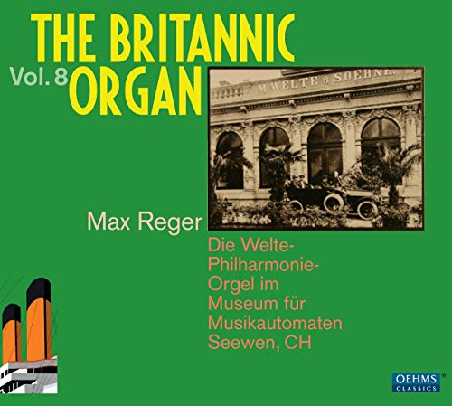 CD cover for Max Reger’s “Britannic Organ Vol. 8” featuring a building.