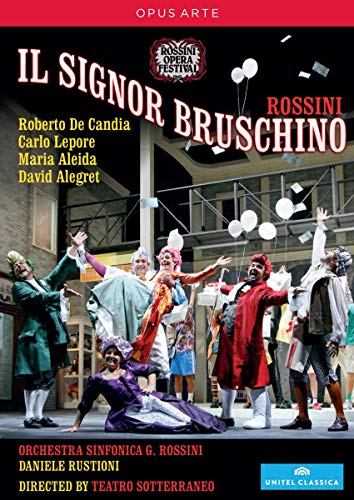 DVD cover for Rossini’s opera *Il Signor Bruschino* with performers pictured.