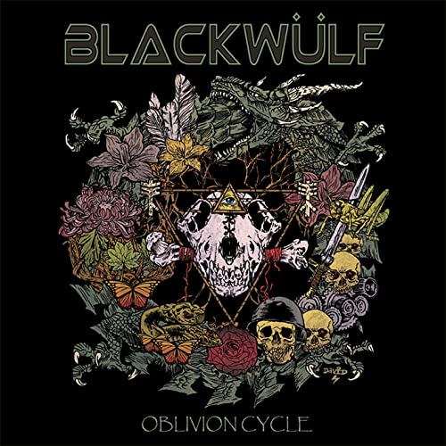 Blackwulf “Oblivion Cycle” CD cover: skull, dragon, flowers, and dark art.