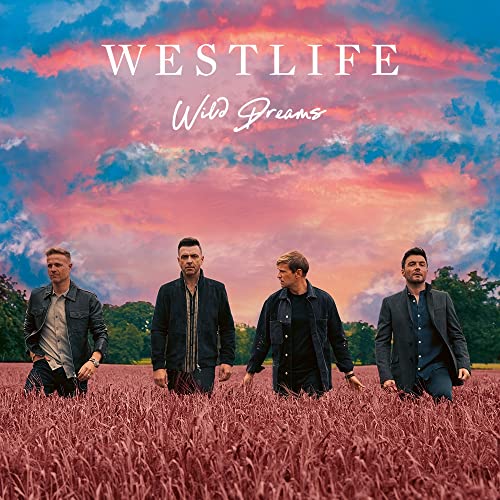 Westlife album cover, four men in a field under a colorful sky.
