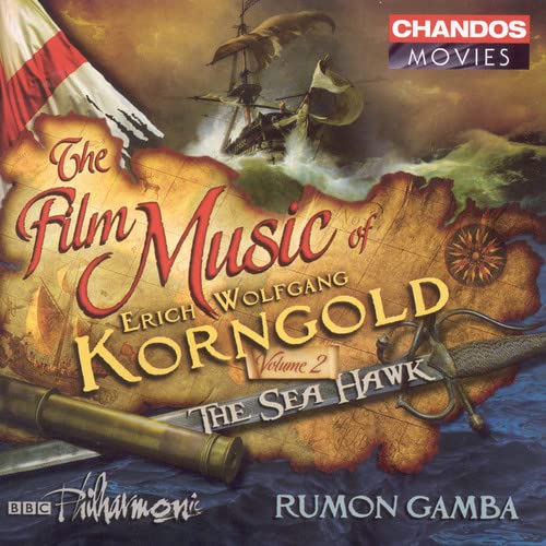 CD cover for "Korngold Film Music Vol. 2" featuring a sailing ship.