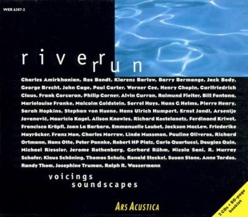 CD cover for “Riverrun-Soundscapes” featuring blue water-like imagery and artist names.
