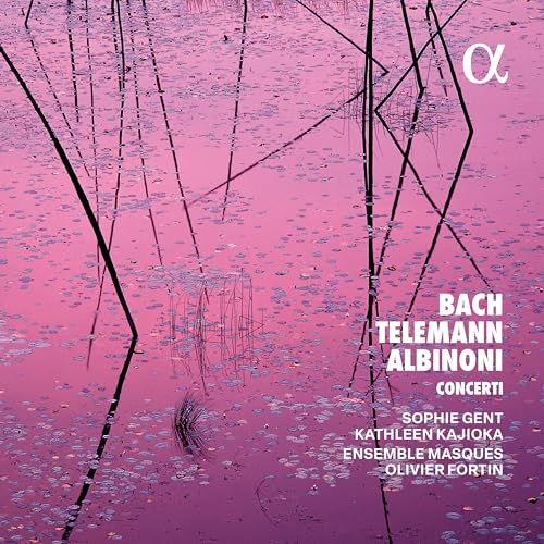 CD cover with pink water reflection, composers' names, and performers listed.