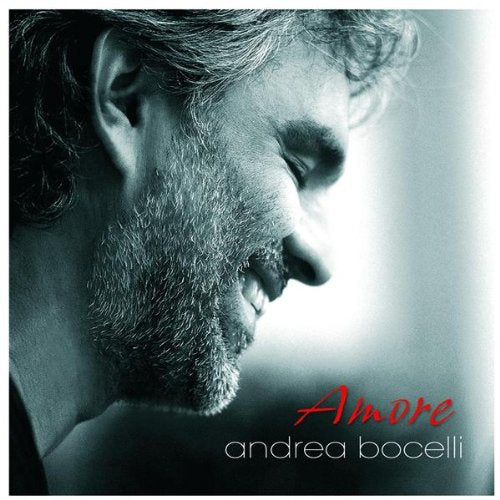 Andrea Bocelli “Amore” CD cover, close-up of a man’s face.