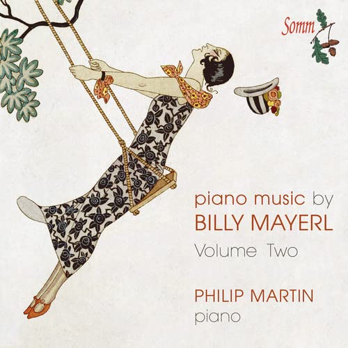 CD cover: illustrated woman on a swing, piano music by Billy Mayerl.