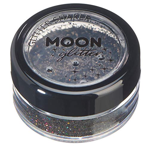 Holographic Glitter Shakers by Moon Glitter - Black - Cosmetic Festival Makeup Glitter for Face, Body, Nails, Hair, Lips - 5g