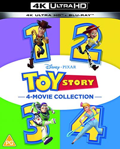 Toy Story 1-4 movie collection Blu-ray cover featuring Woody, Jessie, Buzz, and Bo Peep.