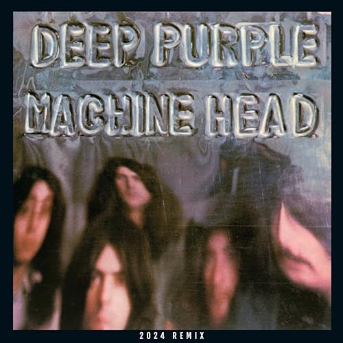 Deep Purple’s “Machine Head” album cover with band members’ blurred faces.