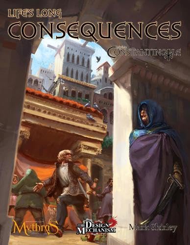 Book cover: hooded figure and men in a city archway.