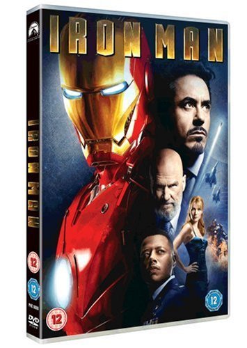 DVD cover for Iron Man featuring Iron Man's helmet and the film's main cast.