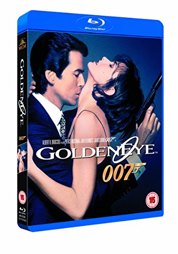 Blu-ray case for the film GoldenEye featuring Pierce Brosnan and a woman.